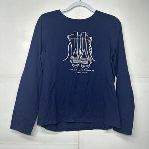 L.L. Bean Women’s Medium Navy Graphic Long Sleeve Tee Cotton Casual
